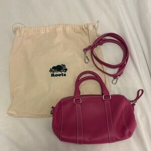 Roots Magenta Leather Crossbody Bag with Detachable Strap